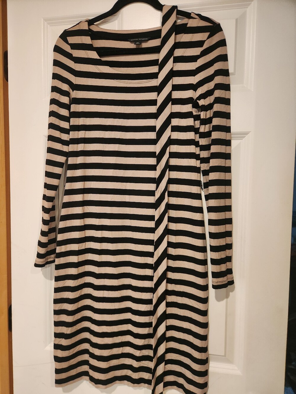 Banana Republic Black and Cream Striped Long-Sleeve Dress, Size XS
